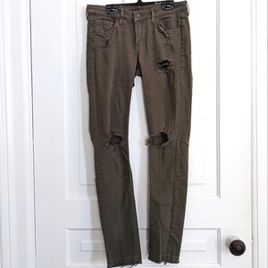 Low Rise Distressed Olive Green Jeans